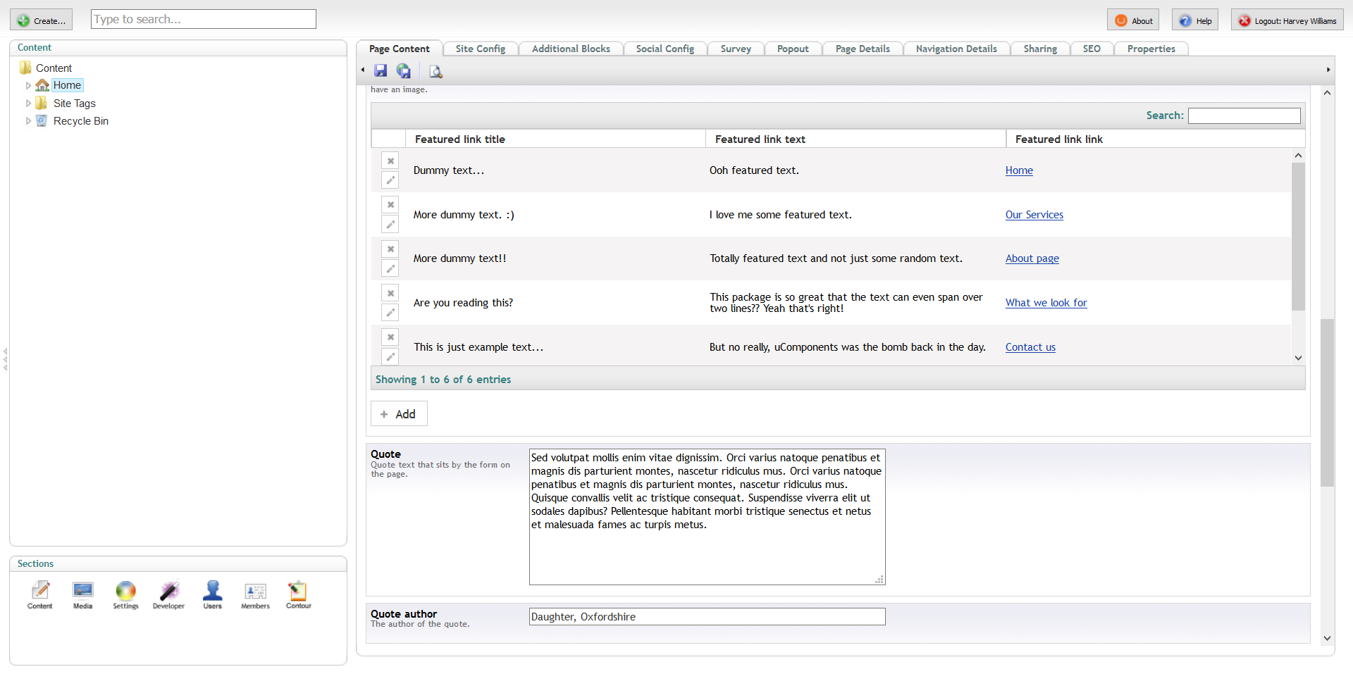 uComponents in the back office