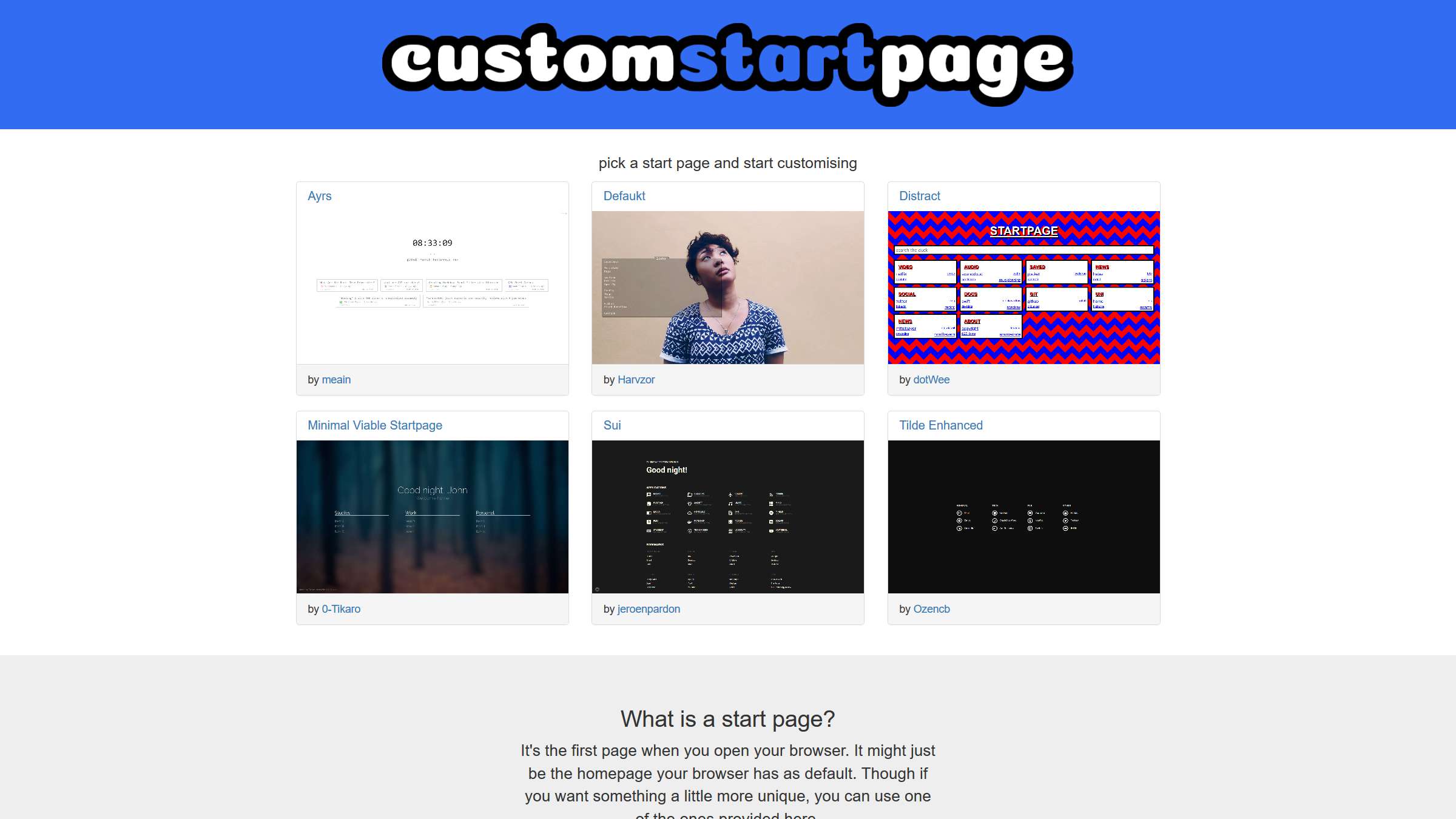 Custom Start Page Index